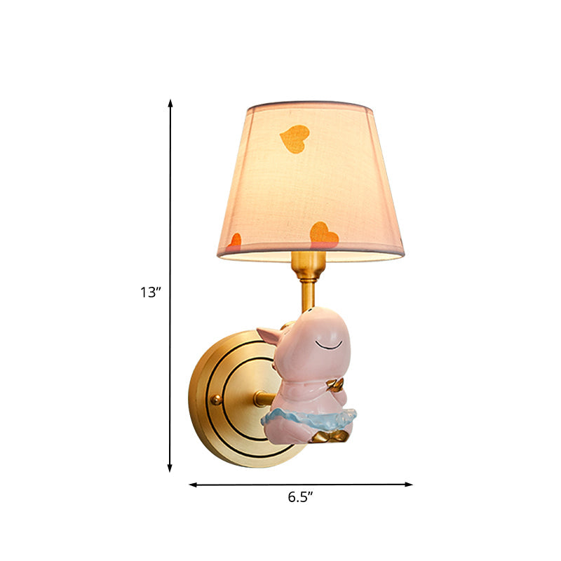 Vivolux | Resin Paard Wandlamp Cartoon 1-Kop Gouden Muurverlichtingsarmatuur met Emmer Stoffen Lampenkap