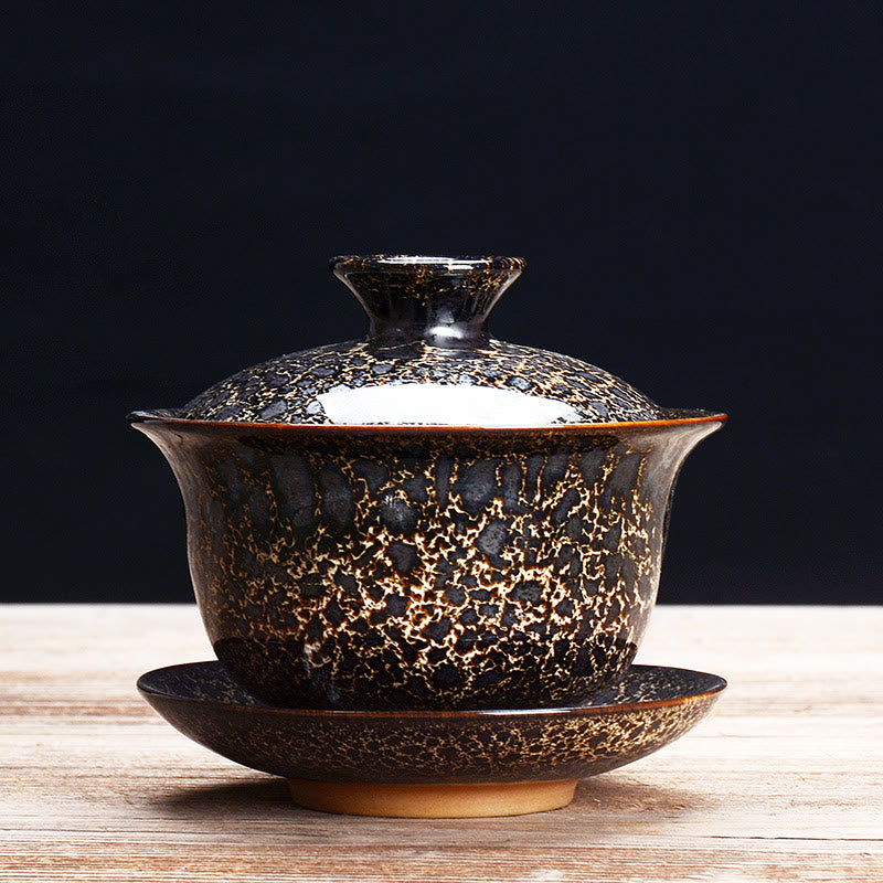 Vivolux | Vintage Kiln Keramik Gaiwan Sancai Teetasse Teetasse und Untertasse mit Deckel
