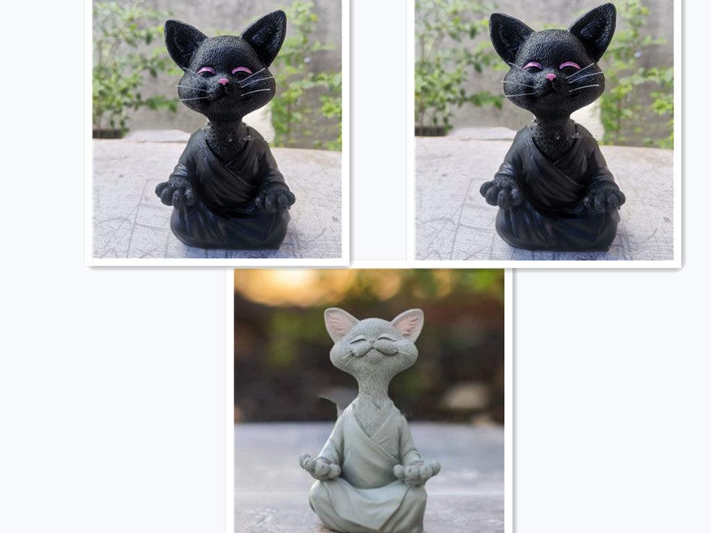 Vivolux | Verspielt Schwarze Buddha Katze Figur Meditation Yoga Sammlerstück Glückliche Katzen Dekor Zuhause Garten Dekoration Gartenornament