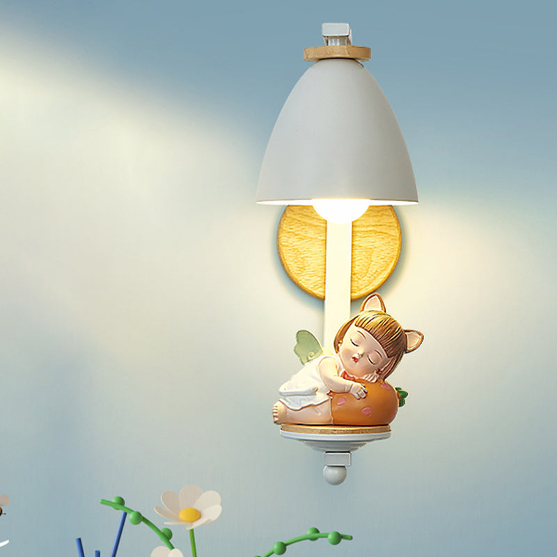Vivolux | Schlafender Junge/Mädchen Wandbeleuchtung Idee Nordisch Harz 1 Glühbirne Nachttisch Wandmontierte Lampe mit Glockenschirm in Weiß