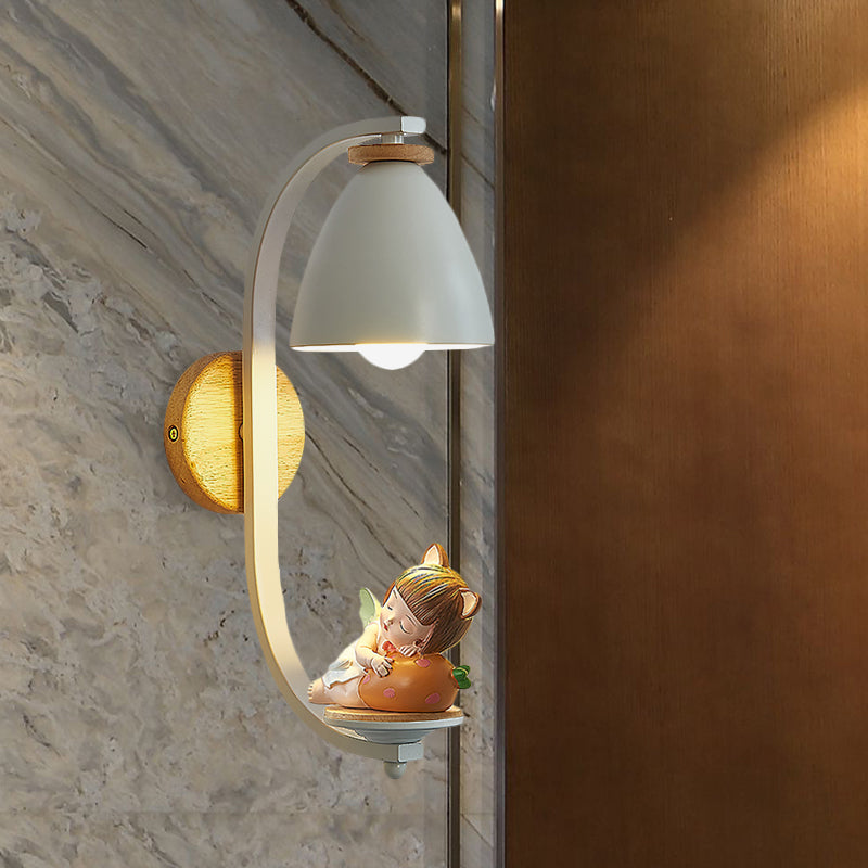 Vivolux | Schlafender Junge/Mädchen Wandbeleuchtung Idee Nordisch Harz 1 Glühbirne Nachttisch Wandmontierte Lampe mit Glockenschirm in Weiß
