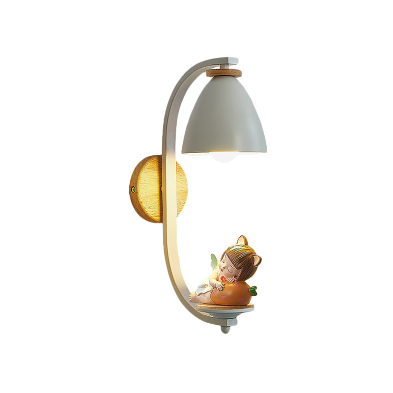 Vivolux | Schlafender Junge/Mädchen Wandbeleuchtung Idee Nordisch Harz 1 Glühbirne Nachttisch Wandmontierte Lampe mit Glockenschirm in Weiß