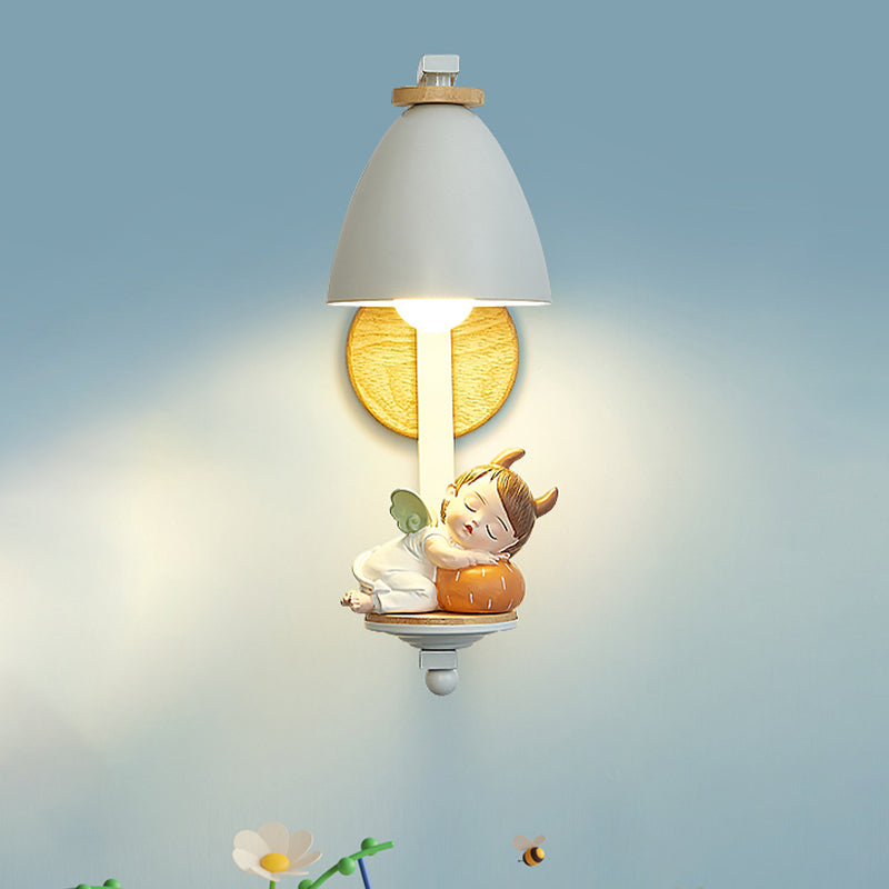 Vivolux | Schlafender Junge/Mädchen Wandbeleuchtung Idee Nordisch Harz 1 Glühbirne Nachttisch Wandmontierte Lampe mit Glockenschirm in Weiß