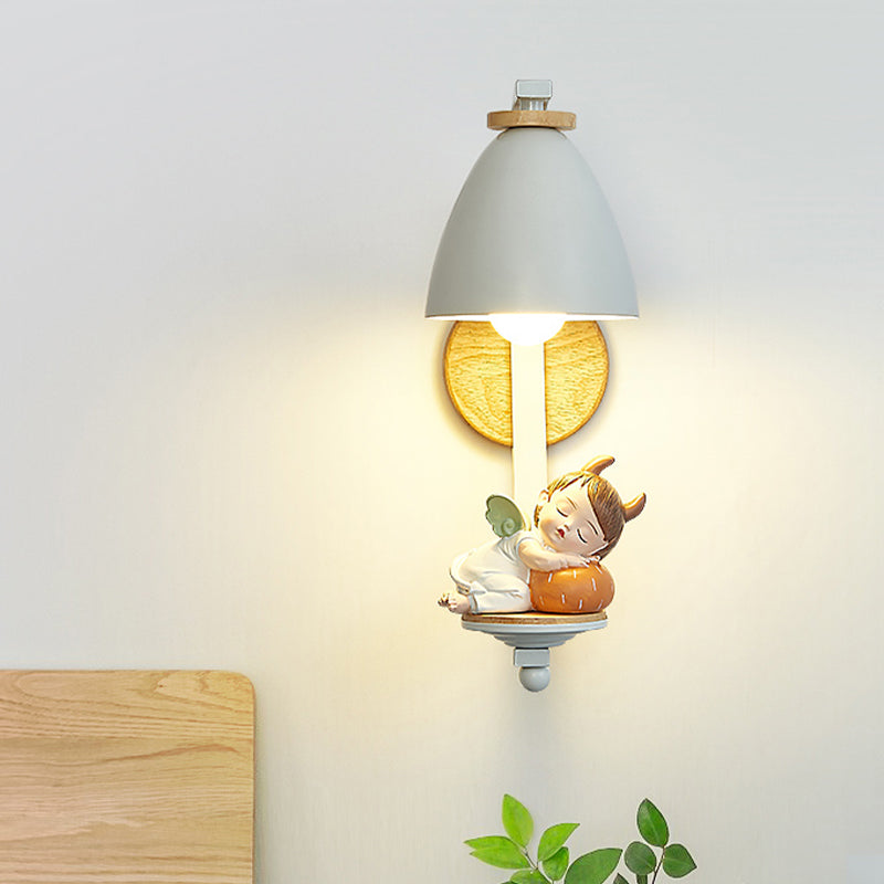 Vivolux | Schlafender Junge/Mädchen Wandbeleuchtung Idee Nordisch Harz 1 Glühbirne Nachttisch Wandmontierte Lampe mit Glockenschirm in Weiß