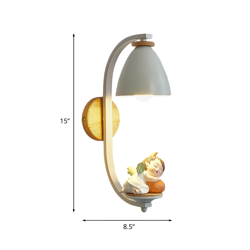 Vivolux | Schlafender Junge/Mädchen Wandbeleuchtung Idee Nordisch Harz 1 Glühbirne Nachttisch Wandmontierte Lampe mit Glockenschirm in Weiß