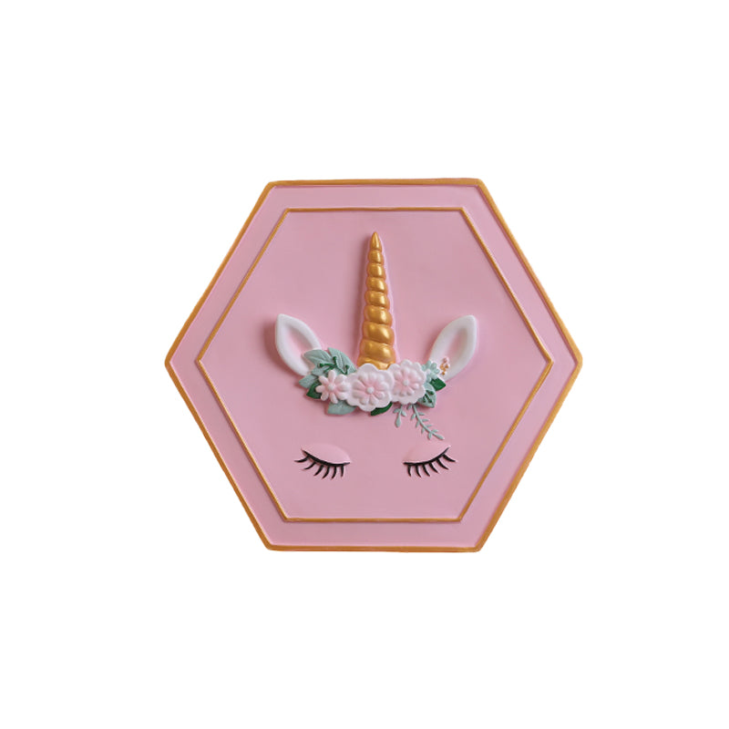 Vivolux | Rosa Unicorn Sconce Beleuchtung mit Hexagon-Design Cartoon LED Harz Zugkette Wandlampe