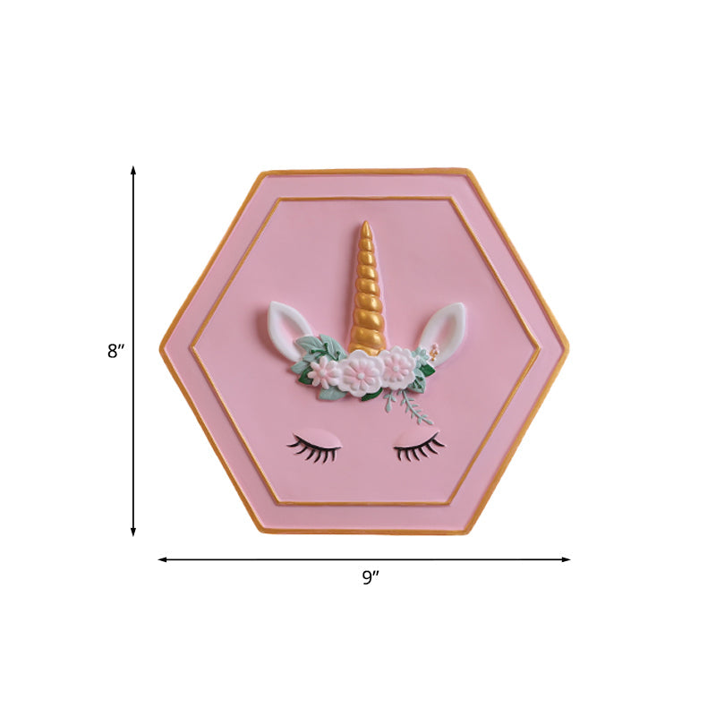 Vivolux | Rosa Unicorn Sconce Beleuchtung mit Hexagon-Design Cartoon LED Harz Zugkette Wandlampe