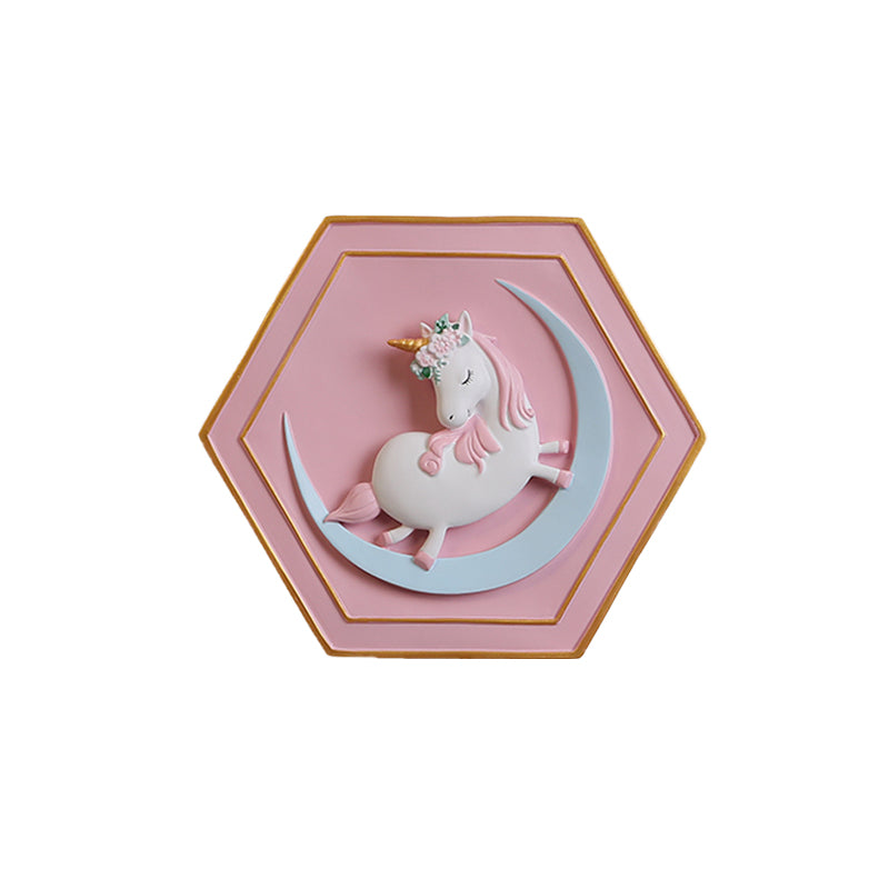 Vivolux | Rosa Unicorn Sconce Beleuchtung mit Hexagon-Design Cartoon LED Harz Zugkette Wandlampe