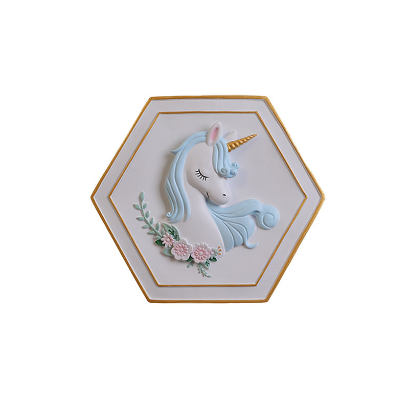 Vivolux | Rosa Unicorn Sconce Beleuchtung mit Hexagon-Design Cartoon LED Harz Zugkette Wandlampe