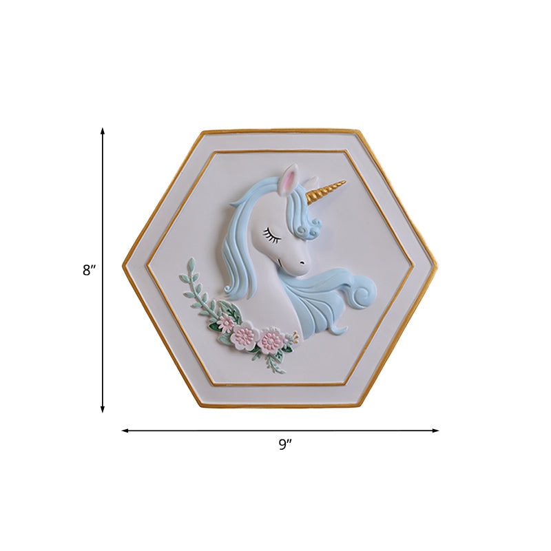 Vivolux | Rosa Unicorn Sconce Beleuchtung mit Hexagon-Design Cartoon LED Harz Zugkette Wandlampe