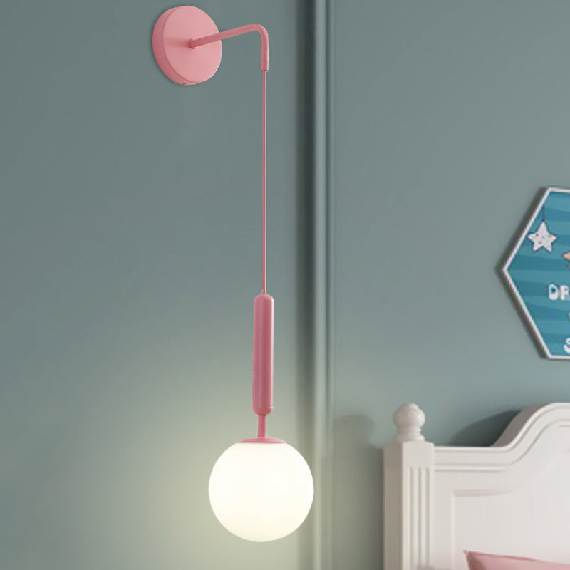 Vivolux | 1 Glühbirne Wandpendelleuchte Minimalismus Rosa Finish Wandmontierte Lampe mit Kugel Weiß Matt/Klar Wasser Glas Schirm