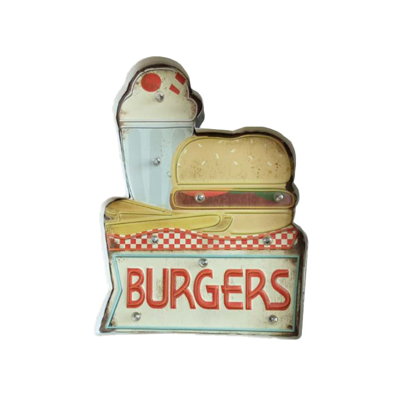 Vivolux | Retro Burger/Drinks Zeichen Eisen Nachtlampe LED Wandmontage Beleuchtung in Blau und Gelb/Weiß für Kino Bar