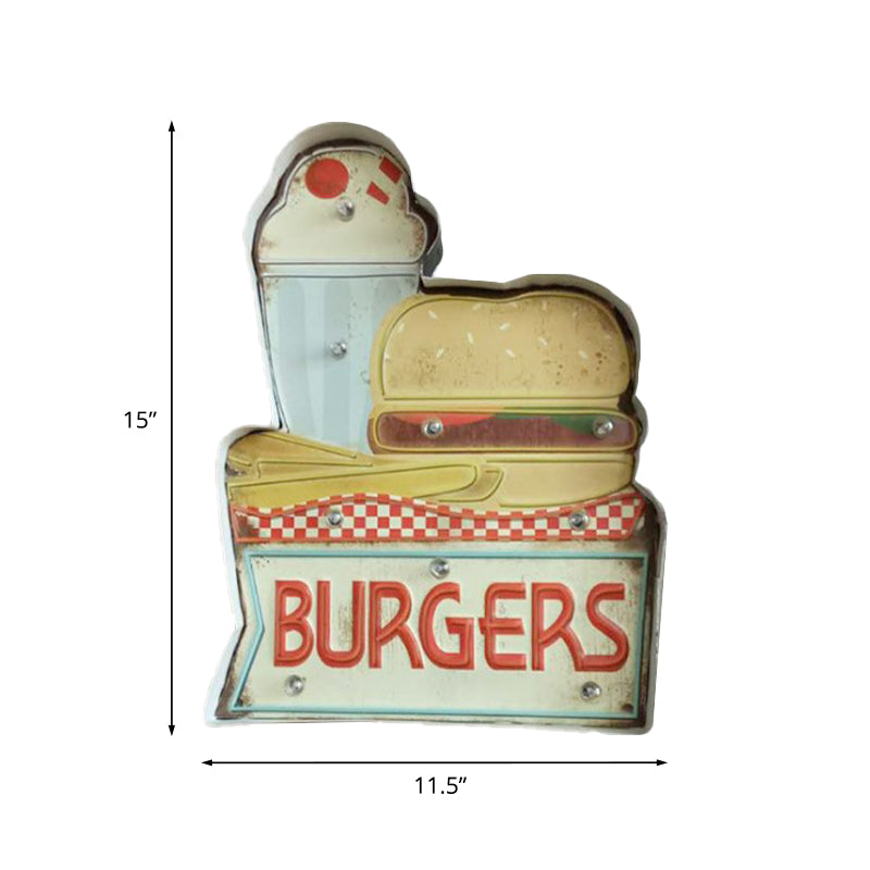Vivolux | Retro Burger/Drinks Zeichen Eisen Nachtlampe LED Wandmontage Beleuchtung in Blau und Gelb/Weiß für Kino Bar
