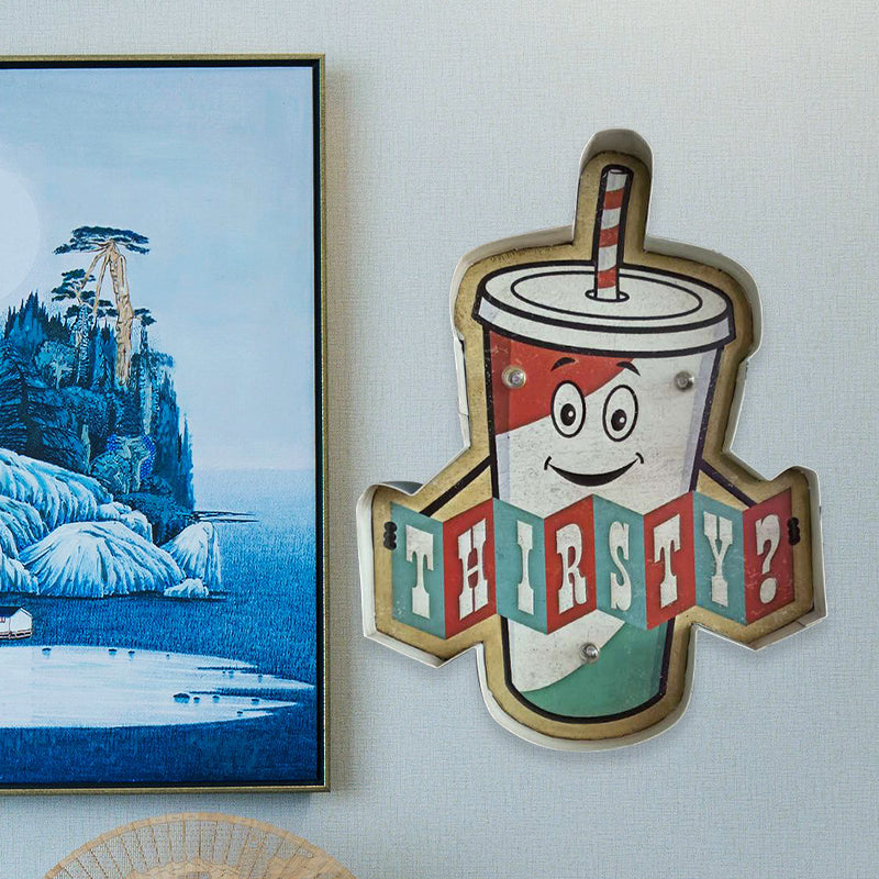 Vivolux | Retro Burger/Drinks Zeichen Eisen Nachtlampe LED Wandmontage Beleuchtung in Blau und Gelb/Weiß für Kino Bar