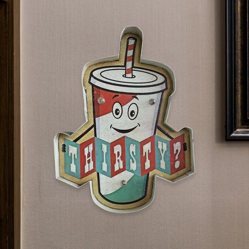 Vivolux | Retro Burger/Drinks Zeichen Eisen Nachtlampe LED Wandmontage Beleuchtung in Blau und Gelb/Weiß für Kino Bar