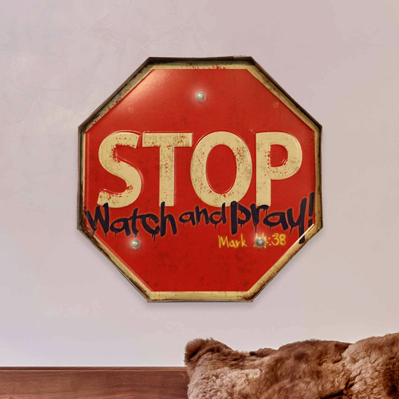 Vivolux | Vintage stijl LED wandlamp licht rood waarschuwingsbord nachtlamp met ijzeren kap