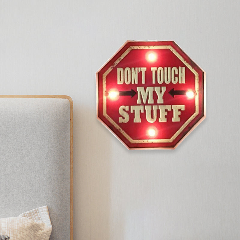 Vivolux | Vintage stijl LED wandlamp licht rood waarschuwingsbord nachtlamp met ijzeren kap