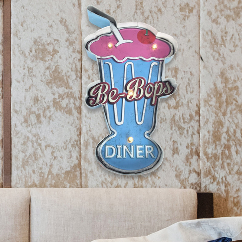 Vivolux | Vintage LED Flush Wandlamp Wit en Bruin Taart/Roze IJs/Blauwe en Rode Dranken Muurbevestigde Nachtlamp met IJzeren Kap voor Bistro
