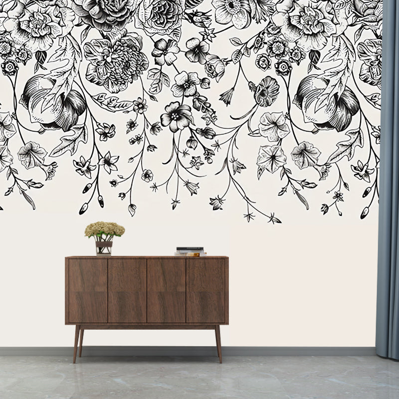 Vivolux | Verworrene Wein Mural Tapete in Schwarz, Minimalistische Wandverkleidung für Dekor
