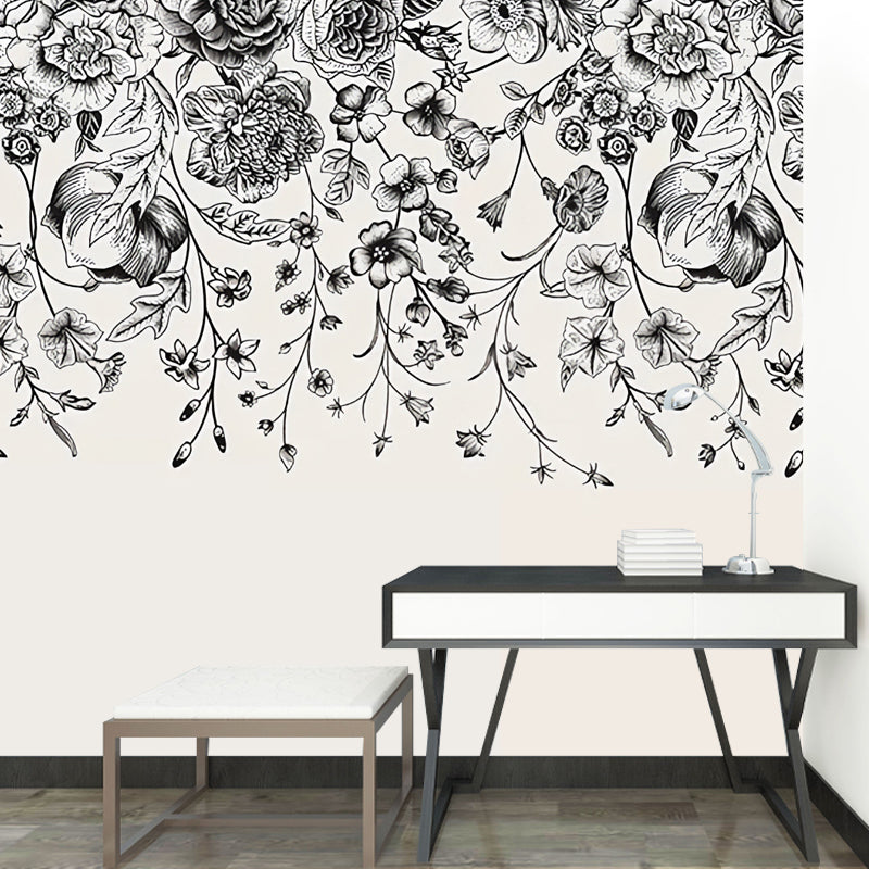 Vivolux | Verworrene Wein Mural Tapete in Schwarz, Minimalistische Wandverkleidung für Dekor