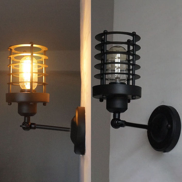 Vivolux | 1 Kopf Wandbeleuchtung mit Drahtkäfig Metall Vintage Stil Treppen Wandleuchte Licht Einrichtung in Schwarz
