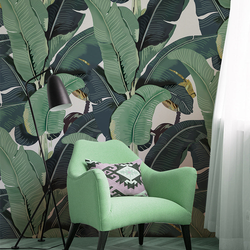 Vivolux | Tropische Bananenblätter Wandmural für thailändisches Restaurant, individuelle Wandverkleidung in Grün