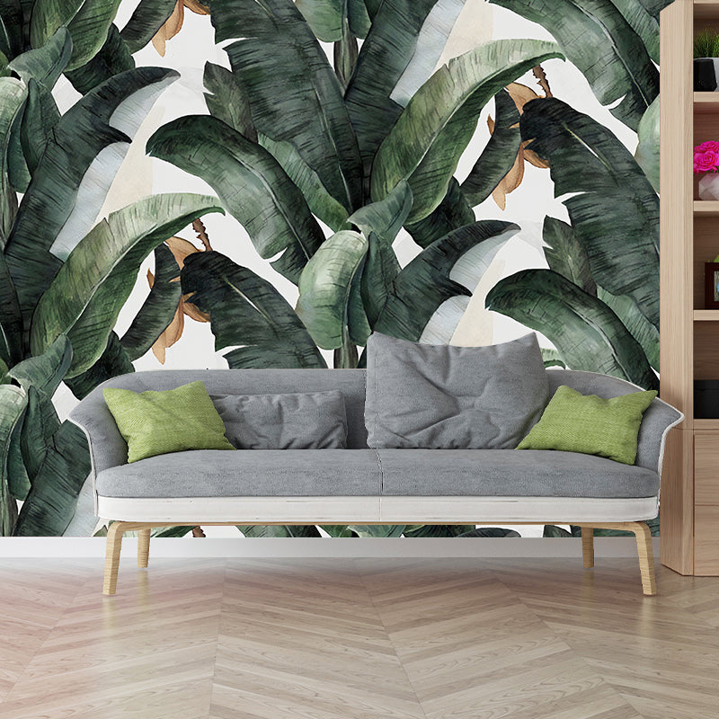 Vivolux | Tropische Bananenblätter Wandtapete für Wohnzimmerschmuck, Grün und Weiß, Maßgeschneidert-Druck