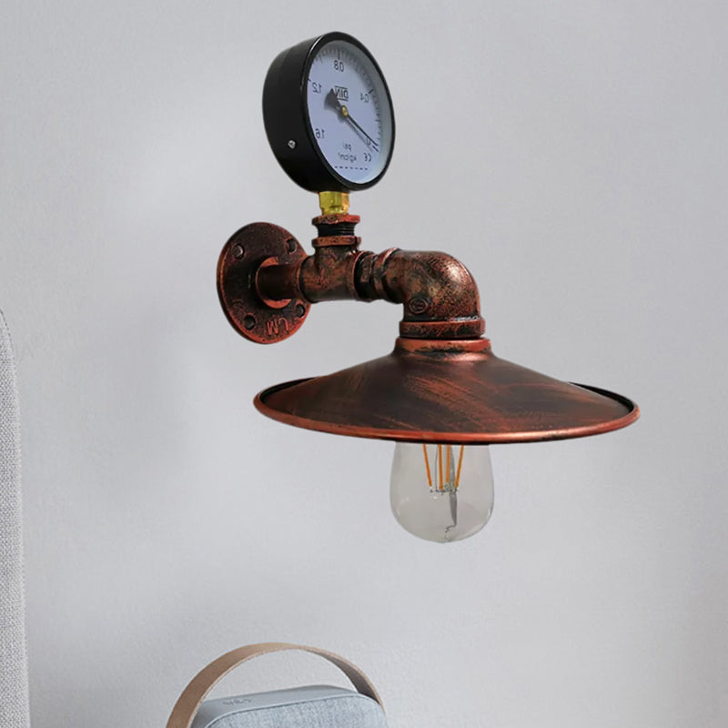 Vivolux | 1 Glühbirne Flared Wandbeleuchtung mit Gauge Deco Vintage Industrie Schwarz/Wetterschutz Kupfer Metallisch Sconce Lampe