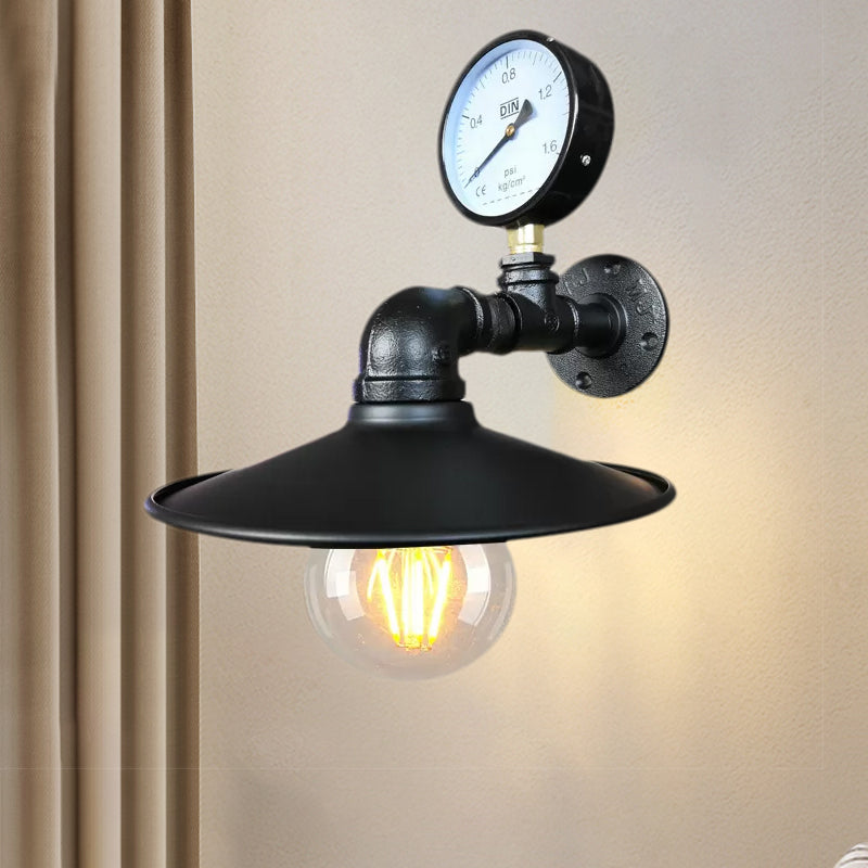 Vivolux | 1 Glühbirne Flared Wandbeleuchtung mit Gauge Deco Vintage Industrie Schwarz/Wetterschutz Kupfer Metallisch Sconce Lampe