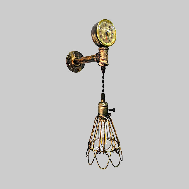Vivolux | 1 Glühbirne Metall Wandlampe Bauernhaus Gealtertes Messing/schwarzer Drahtrahmen Flur Wandleuchte mit Messgerät