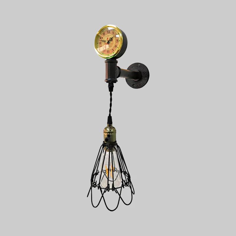 Vivolux | 1 Glühbirne Metall Wandlampe Bauernhaus Gealtertes Messing/schwarzer Drahtrahmen Flur Wandleuchte mit Messgerät