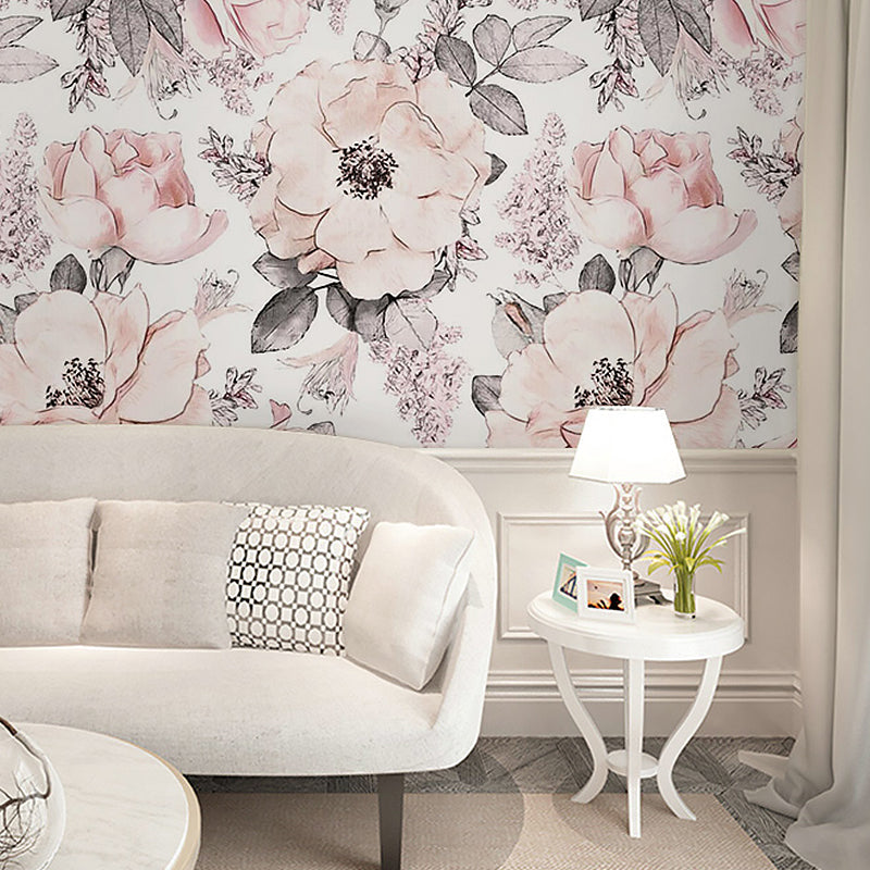 Vivolux | Romantisch Grijs und Rosa Wandteppich mit Blumenmuster für das Schlafzimmer, Vliesstoff