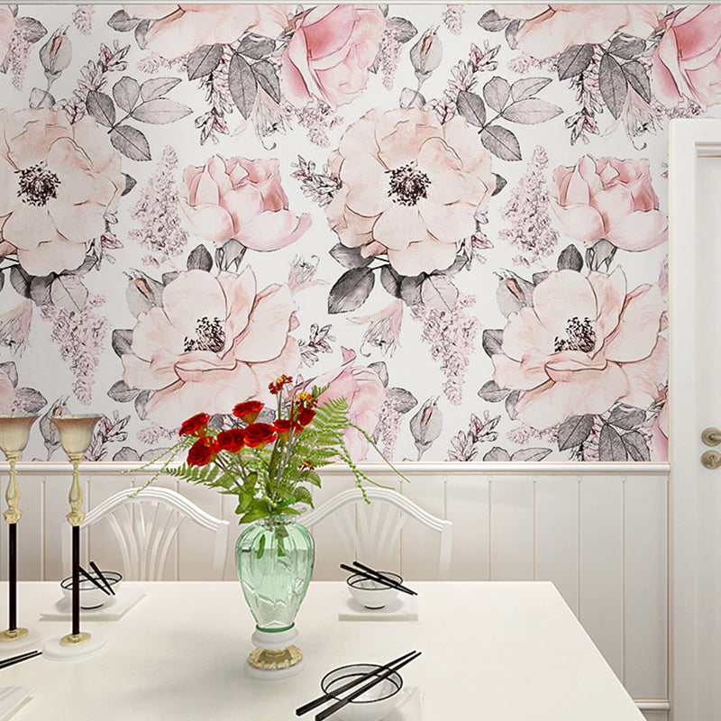 Vivolux | Romantisch Grijs und Rosa Wandteppich mit Blumenmuster für das Schlafzimmer, Vliesstoff