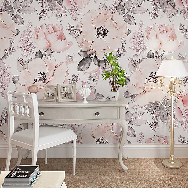 Vivolux | Romantisch Grijs und Rosa Wandteppich mit Blumenmuster für das Schlafzimmer, Vliesstoff