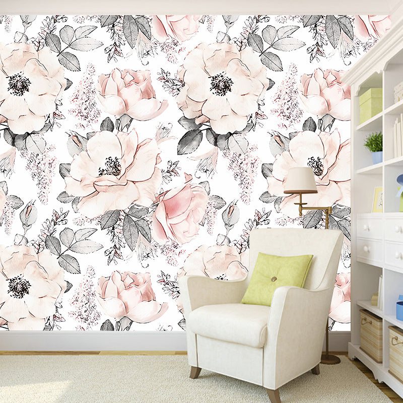 Vivolux | Romantisch Grijs und Rosa Wandteppich mit Blumenmuster für das Schlafzimmer, Vliesstoff