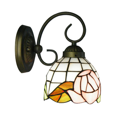 Vivolux | 1 Kopf Wandleuchte Viktorianische Kuppel Buntglas Wandlicht mit rosa Rosenmuster