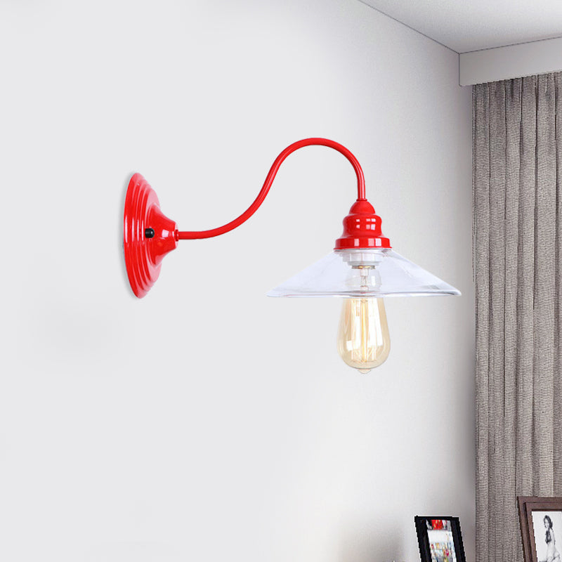 Vivolux | 1 Glühbirne Breite Flare Wandmontierte Licht Industriell Rot Klar Glas Beleuchtung mit Gebogenem Arm