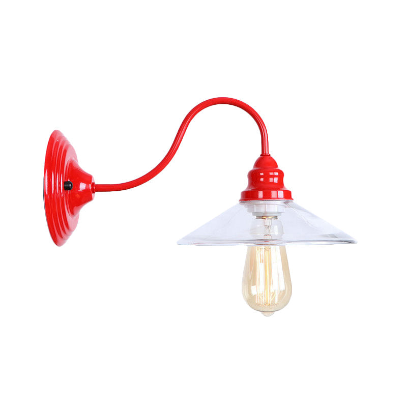 Vivolux | 1 Glühbirne Breite Flare Wandmontierte Licht Industriell Rot Klar Glas Beleuchtung mit Gebogenem Arm