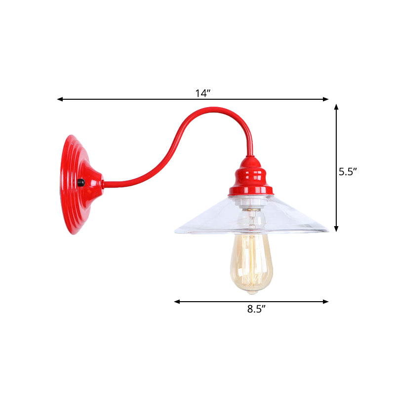 Vivolux | 1 Glühbirne Breite Flare Wandmontierte Licht Industriell Rot Klar Glas Beleuchtung mit Gebogenem Arm