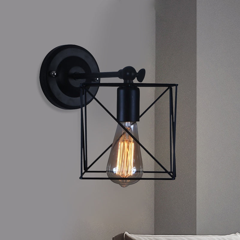 Vivolux | 1 Kopf Metall Wandbeleuchtung Antik Stil Schwarz Quadratisch Käfig Schirm Schlafzimmer Wandmontierte Lampe