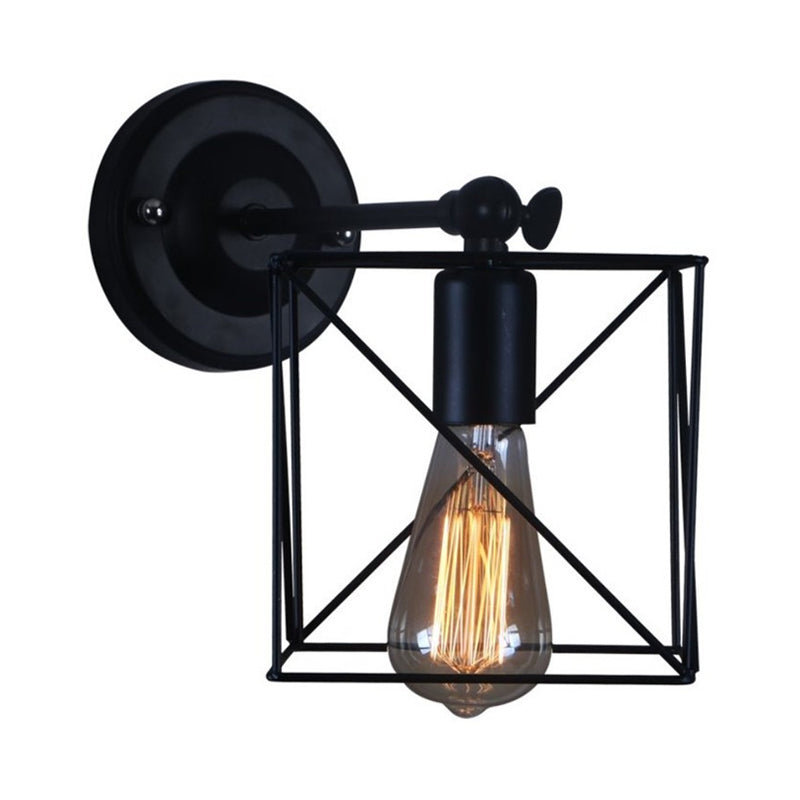 Vivolux | 1 Kopf Metall Wandbeleuchtung Antik Stil Schwarz Quadratisch Käfig Schirm Schlafzimmer Wandmontierte Lampe