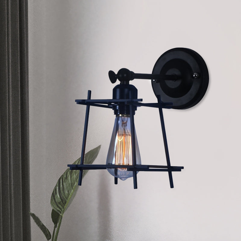 Vivolux | 1 Kopf Wandlicht Retro Stil Kubische Shade Metall Wand Sconce Lampe mit Drahtschutz in Schwarz für Schlafzimmer