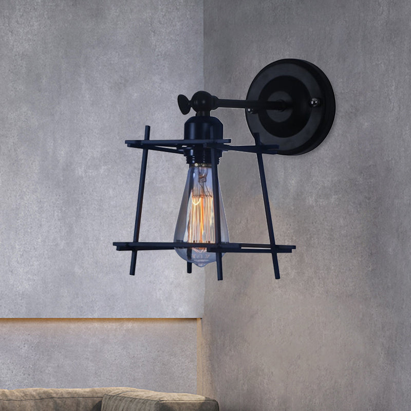 Vivolux | 1 Kopf Wandlicht Retro Stil Kubische Shade Metall Wand Sconce Lampe mit Drahtschutz in Schwarz für Schlafzimmer
