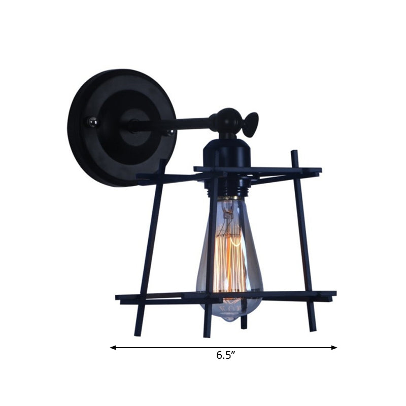 Vivolux | 1 Kopf Wandlicht Retro Stil Kubische Shade Metall Wand Sconce Lampe mit Drahtschutz in Schwarz für Schlafzimmer