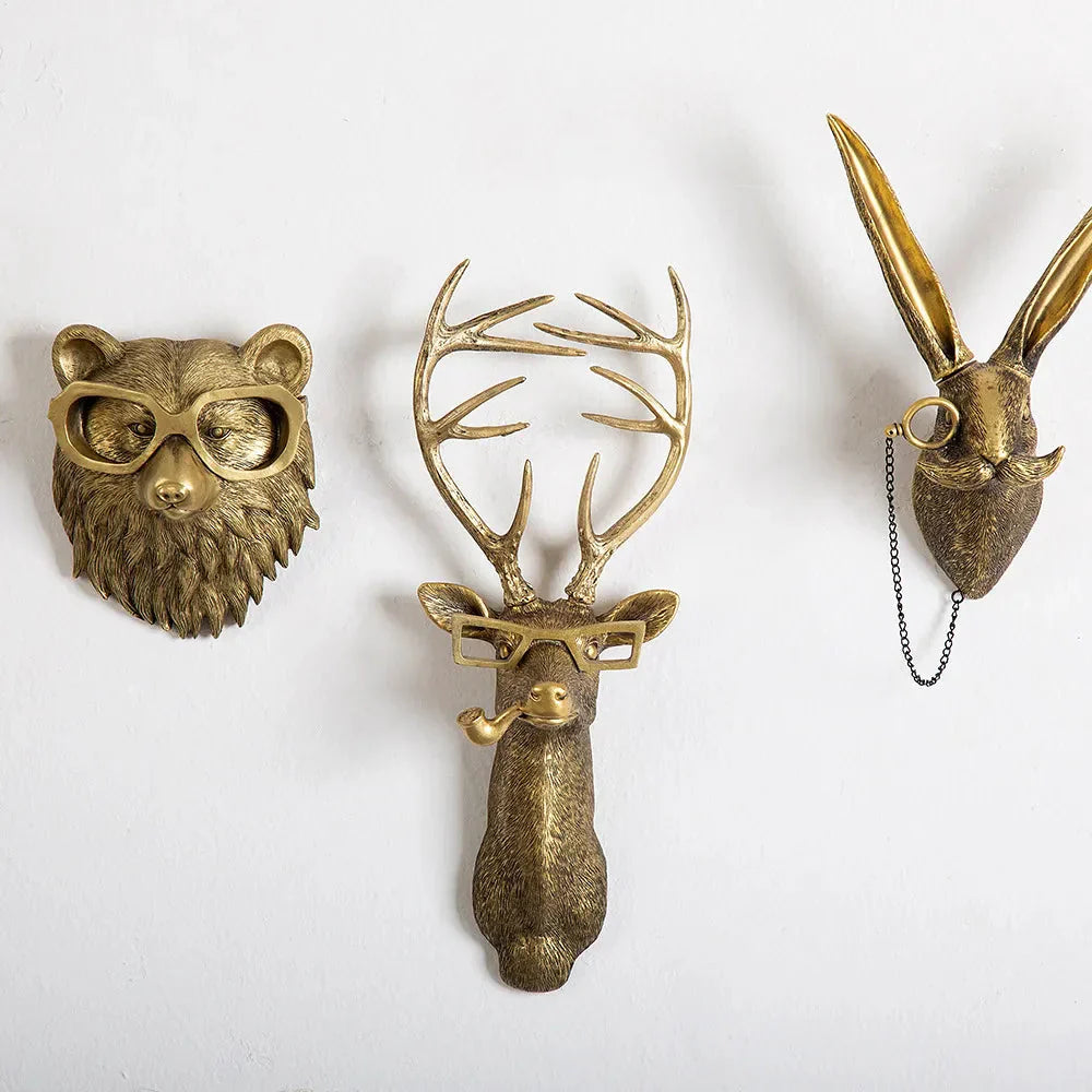 Vivolux | Antik Bronze Harz Tier Anhänger Goldenes Reh Kopf Wand Lagerhaken Hintergrund Wand Zubehör Dekorative Figuren