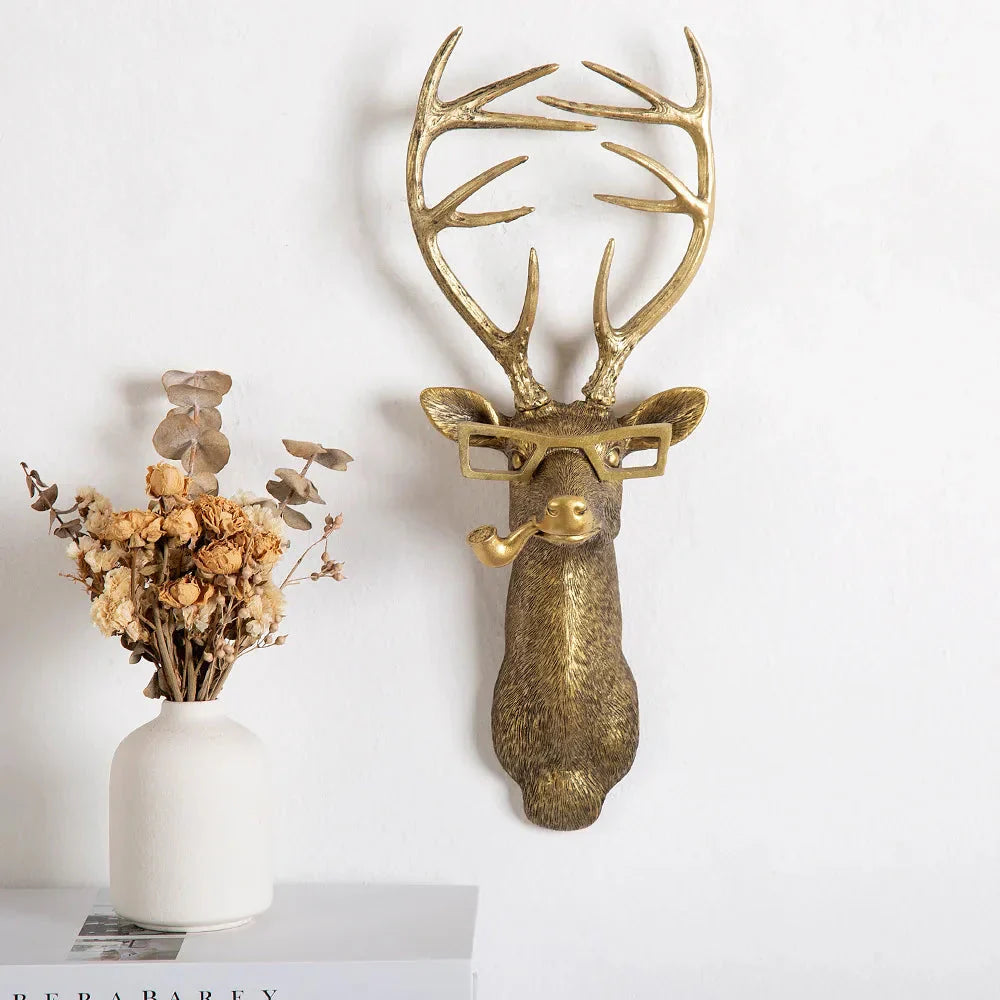 Vivolux | Antik Bronze Harz Tier Anhänger Goldenes Reh Kopf Wand Lagerhaken Hintergrund Wand Zubehör Dekorative Figuren