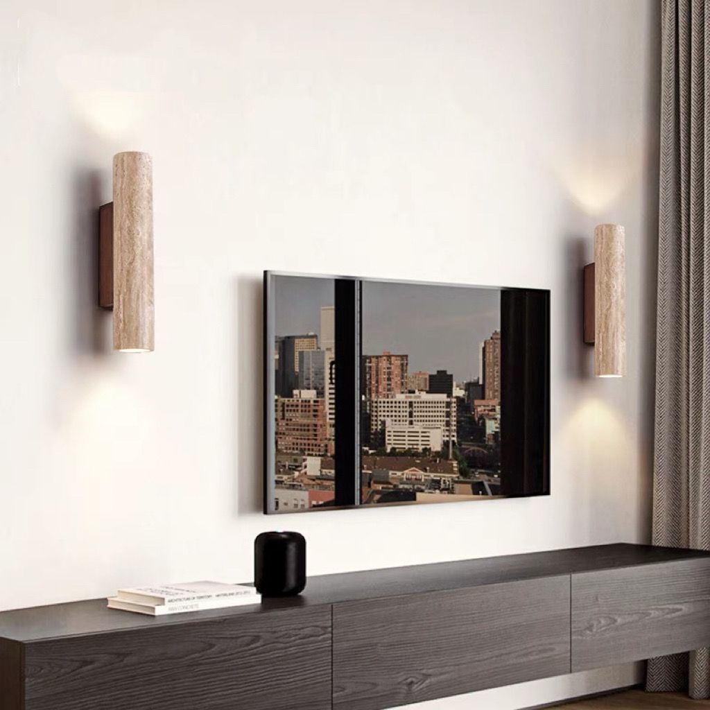 Vivolux | Nordivea Travertin-Wandleuchte | Skandinavisches Design | 2-flammig | Holz & Travertin