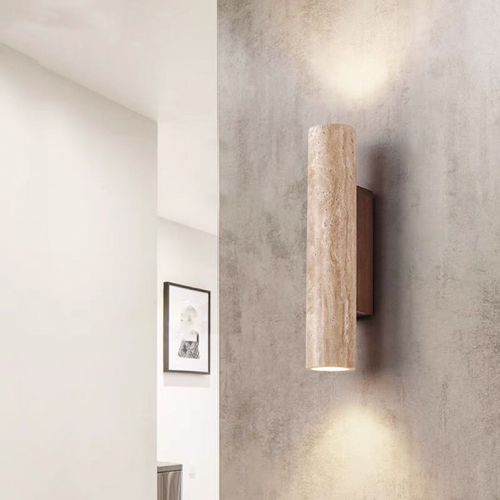 Vivolux | Nordivea Travertin-Wandleuchte | Skandinavisches Design | 2-flammig | Holz & Travertin