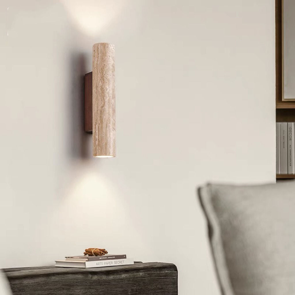 Vivolux | Nordivea Travertin-Wandleuchte | Skandinavisches Design | 2-flammig | Holz & Travertin