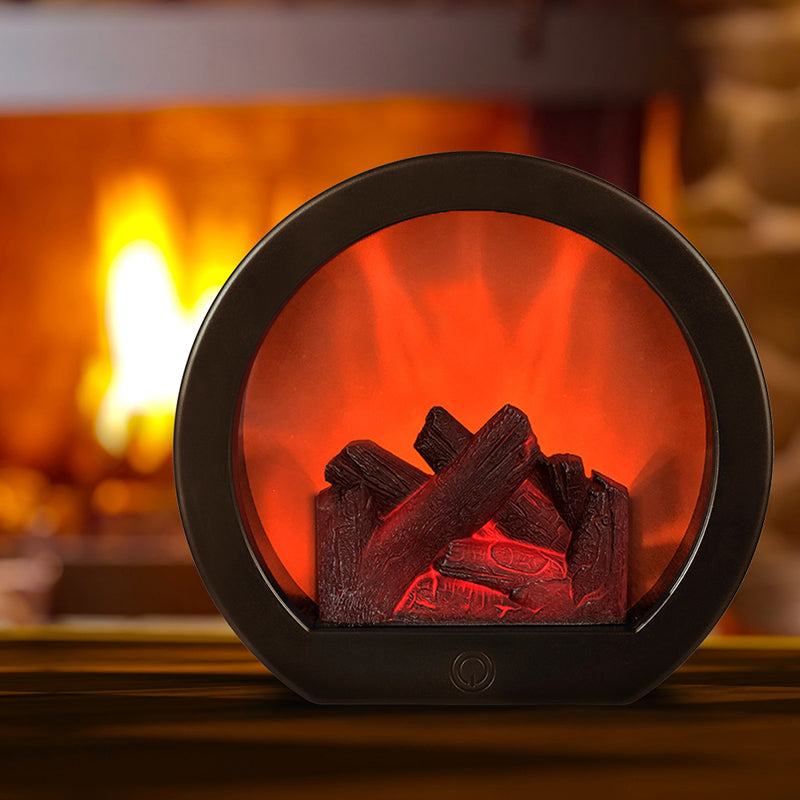 Vivolux | Zeitgenössische Retro ABS Simulierte Flamme Kamin Runde Batterie Rechteckige LED Tischlampe Für Wohnzimmer